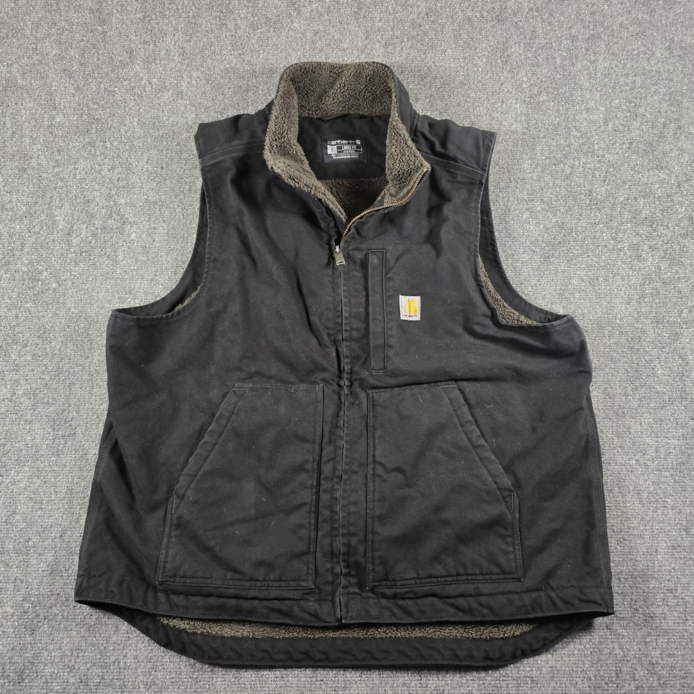 Carhartt Sherpa Lined Duck Canvas Vest Black Loose Fit Men's Large 104277